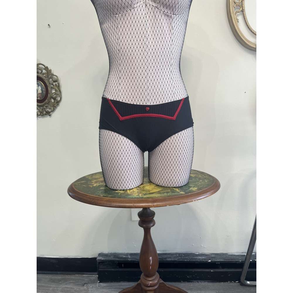 Intimissimi Vintage Y2K Black‎ Red Pinstripe Heart Boy Short Panties Large